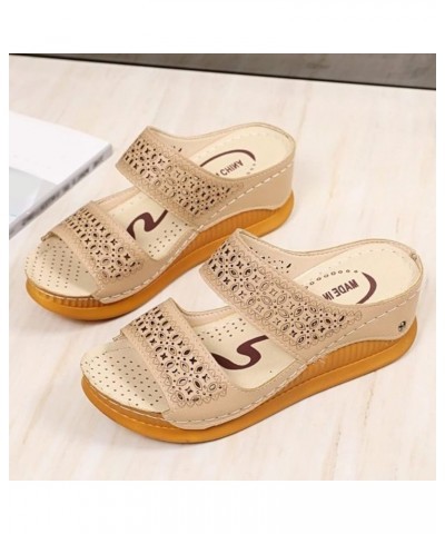 Breathable Open Toe Sandals for Women Fashion Roman Style Two Strap Beach Slippers Spring and Summer Hollow Wedge Sandals (Be...