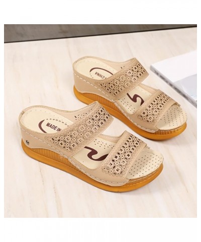 Breathable Open Toe Sandals for Women Fashion Roman Style Two Strap Beach Slippers Spring and Summer Hollow Wedge Sandals (Be...