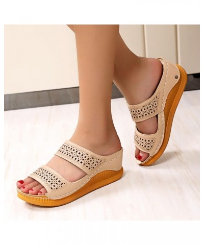 Breathable Open Toe Sandals for Women Fashion Roman Style Two Strap Beach Slippers Spring and Summer Hollow Wedge Sandals (Be...