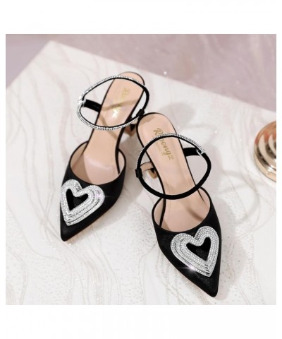 Women's Clear High Heels Rhinestone Heart Pointed Toe Strappy Kitten Heels Sexy Ankle Strap Pumps Bridal Party Work Dress Sho...