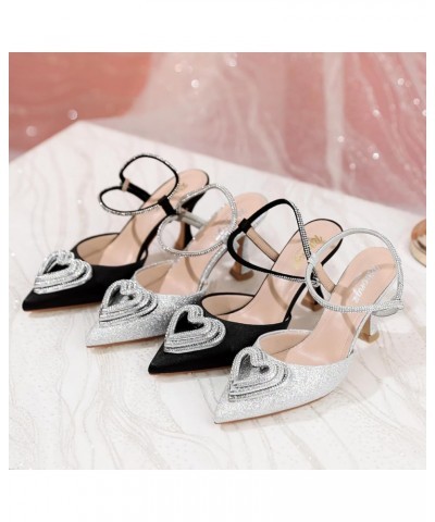 Women's Clear High Heels Rhinestone Heart Pointed Toe Strappy Kitten Heels Sexy Ankle Strap Pumps Bridal Party Work Dress Sho...