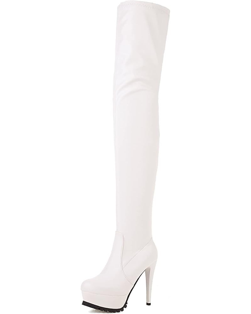 Ladies Thigh High Winter Platform Stiletto Heel Stretch Boots White 1 $39.20 Boots