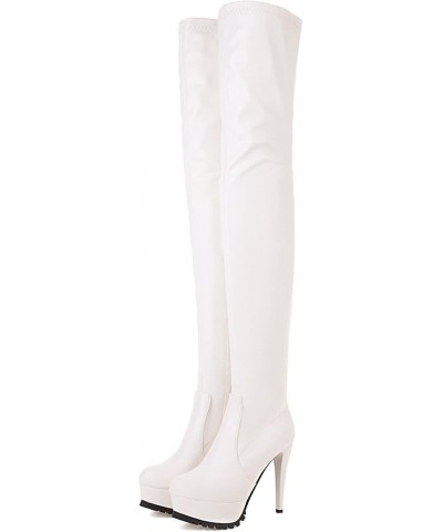 Ladies Thigh High Winter Platform Stiletto Heel Stretch Boots White 1 $39.20 Boots