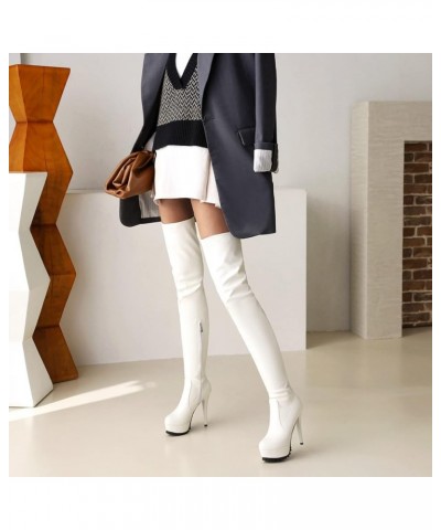 Ladies Thigh High Winter Platform Stiletto Heel Stretch Boots White 1 $39.20 Boots