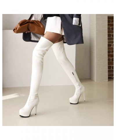 Ladies Thigh High Winter Platform Stiletto Heel Stretch Boots White 1 $39.20 Boots