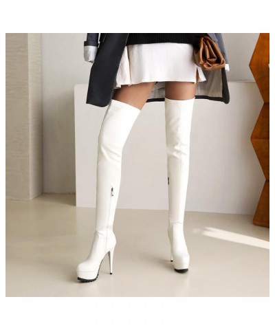 Ladies Thigh High Winter Platform Stiletto Heel Stretch Boots White 1 $39.20 Boots