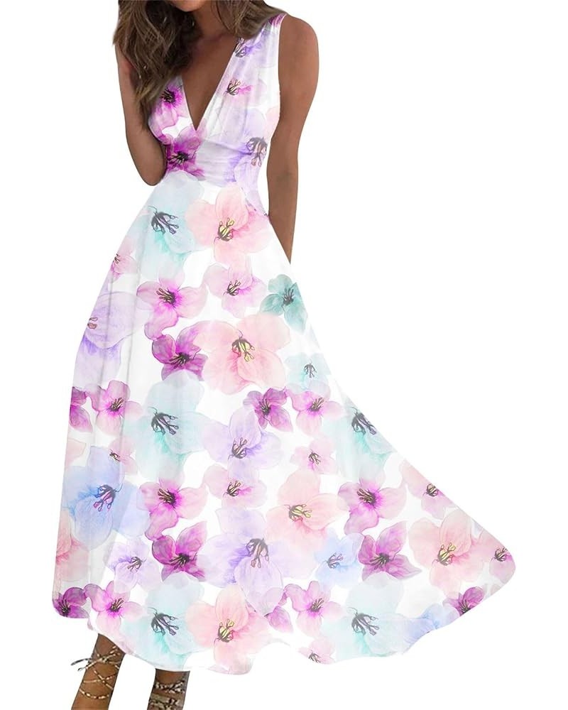 Sundresses for Women Flowy Wrap V Neck Maxi Dress Floral Print Elegant Long Dresses Cap Sleeve Swing Sundresses 5-pink $10.53...