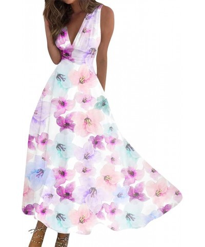 Sundresses for Women Flowy Wrap V Neck Maxi Dress Floral Print Elegant Long Dresses Cap Sleeve Swing Sundresses 5-pink $10.53...