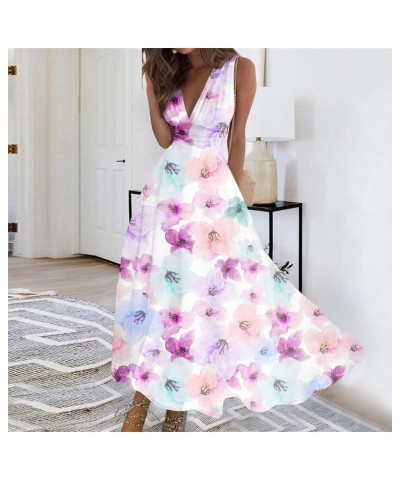 Sundresses for Women Flowy Wrap V Neck Maxi Dress Floral Print Elegant Long Dresses Cap Sleeve Swing Sundresses 5-pink $10.53...