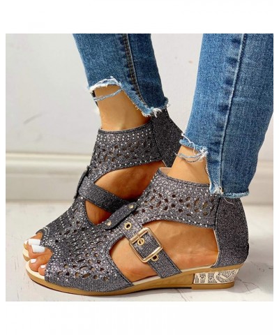 Sandals for Women Dressy Summer,Women's Flats Hollow Out Rhinestones Ankle Strap Open Toe Sandals Braided Sandals $14.89 Sandals