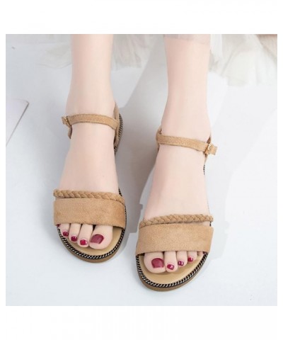 Size 11 Sandals Women Platform Women One Word Belt Sandals Girls Flat Buckle Sandals Flat Strap Casual Fashion 7 Khaki $8.98 ...