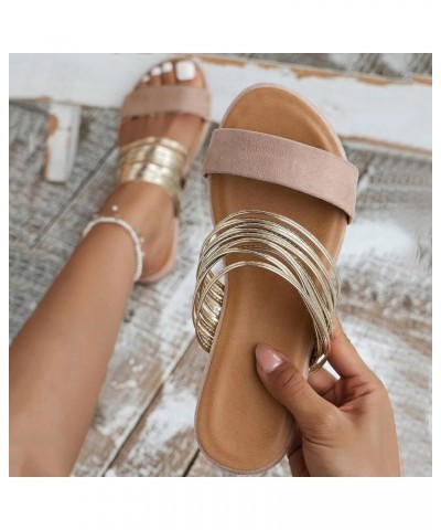 Sandals for Women Wedge Strap Espadrille Flip Flops Sandals Lightweight Breathable Shoes Flat Elastic Sandals 93-nrny-khaki-5...