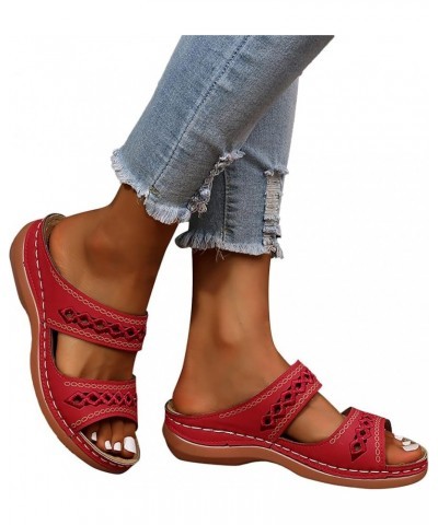 Sandals for Women Dressy Summer, Women's Low Wedge Silp On Floral Sandals Casual Shoes Espadrille Platform Sandals Red $22.49...