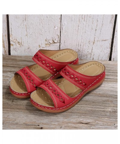 Sandals for Women Dressy Summer, Women's Low Wedge Silp On Floral Sandals Casual Shoes Espadrille Platform Sandals Red $22.49...