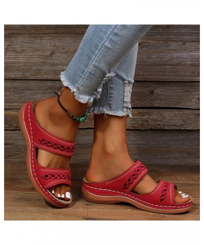 Sandals for Women Dressy Summer, Women's Low Wedge Silp On Floral Sandals Casual Shoes Espadrille Platform Sandals Red $22.49...