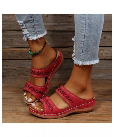 Sandals for Women Dressy Summer, Women's Low Wedge Silp On Floral Sandals Casual Shoes Espadrille Platform Sandals Red $22.49...