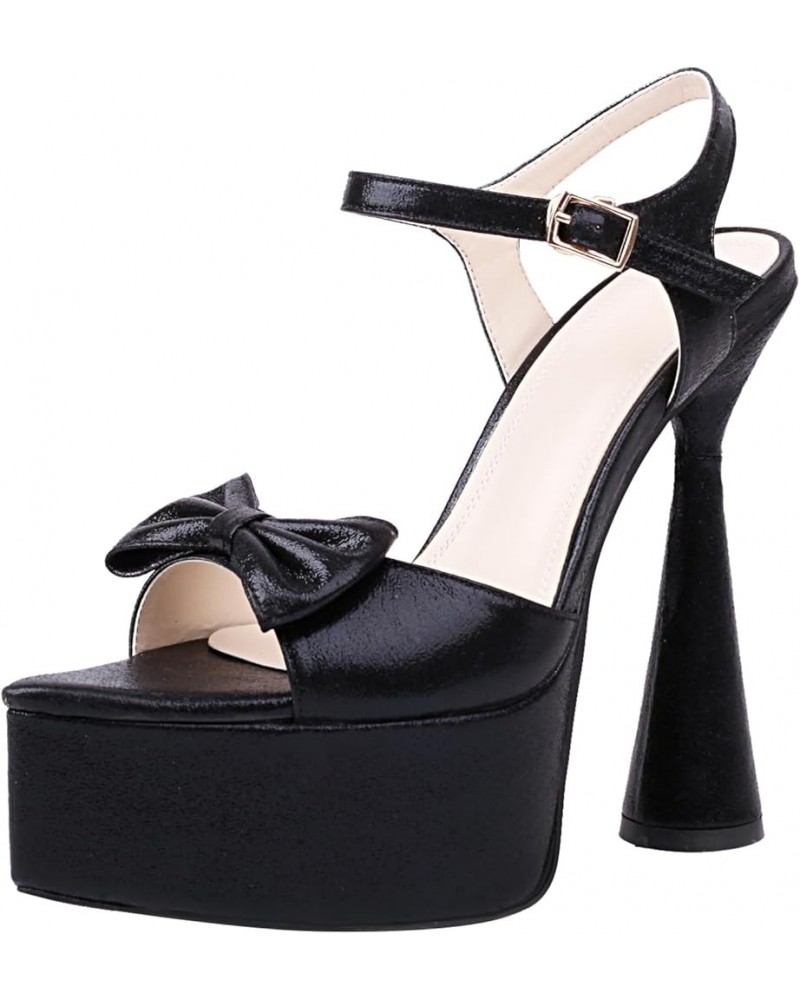 Women High Heel Sandals Women Fashion Bowknot Sandals Women Ankle-Strap Sandals Women Platform Party Sandals Black $31.23 San...