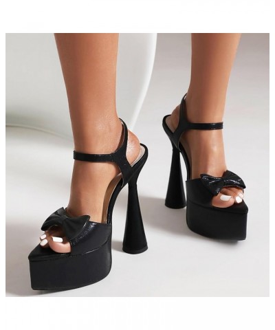 Women High Heel Sandals Women Fashion Bowknot Sandals Women Ankle-Strap Sandals Women Platform Party Sandals Black $31.23 San...