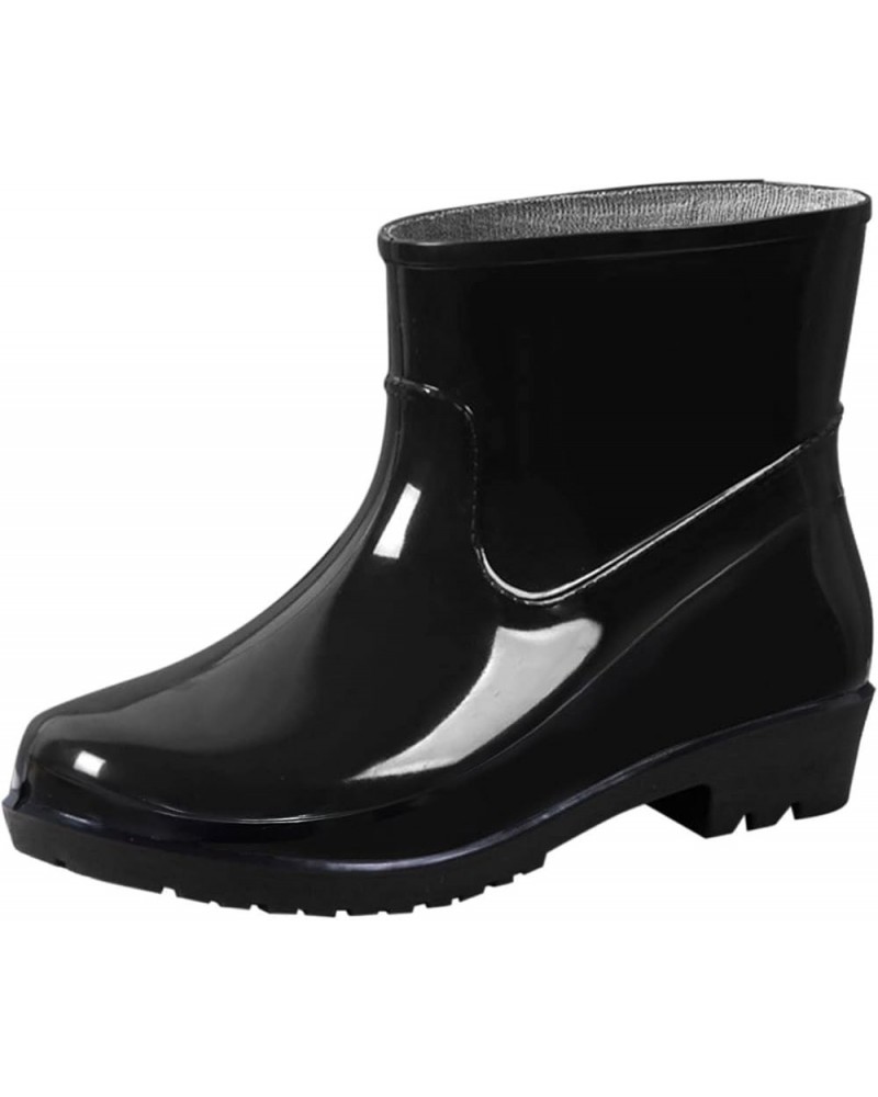 Boots Middle Shoe Buckle Women Low-Heeled Rain Toe Round women's boots Men's Rubber Boots A-black $14.72 Outdoor Shoes