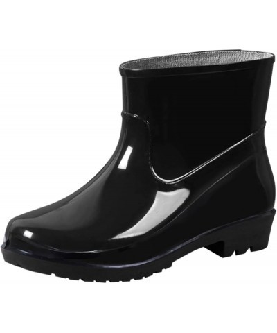 Boots Middle Shoe Buckle Women Low-Heeled Rain Toe Round women's boots Men's Rubber Boots A-black $14.72 Outdoor Shoes