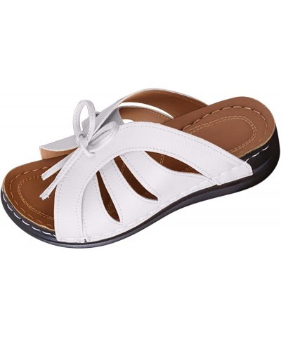 Bowknot Sandals for Women Open Toe Casual Summer Beach Shoes Sandal Vintage Orthopedic Sandals Fashion Flip Flop White $13.71...