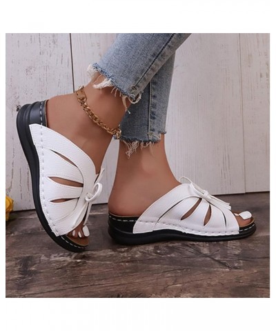 Bowknot Sandals for Women Open Toe Casual Summer Beach Shoes Sandal Vintage Orthopedic Sandals Fashion Flip Flop White $13.71...