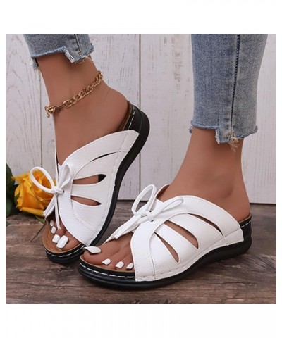 Bowknot Sandals for Women Open Toe Casual Summer Beach Shoes Sandal Vintage Orthopedic Sandals Fashion Flip Flop White $13.71...