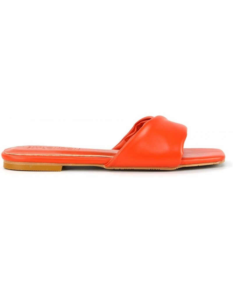 New Womens Flat Sandals Twist Padded Strap Ladies Square Toe Summer Slip On Mule Orange $23.04 Sandals