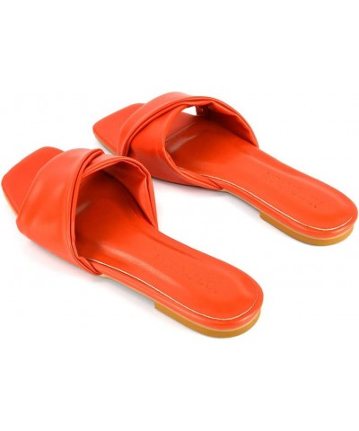 New Womens Flat Sandals Twist Padded Strap Ladies Square Toe Summer Slip On Mule Orange $23.04 Sandals