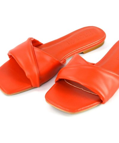 New Womens Flat Sandals Twist Padded Strap Ladies Square Toe Summer Slip On Mule Orange $23.04 Sandals