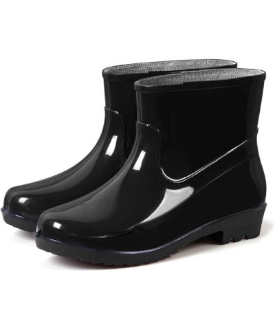 Boots Middle Shoe Buckle Women Low-Heeled Rain Toe Round women's boots Men's Rubber Boots A-black $14.72 Outdoor Shoes