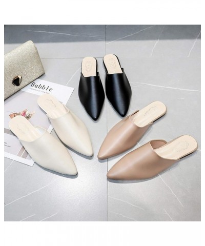 Slippers Women Closed Pointed Toe Flat Heel Slides Slippers Faux Leather Mules Shoes Creamy White 39 39 White $12.93 Slippers