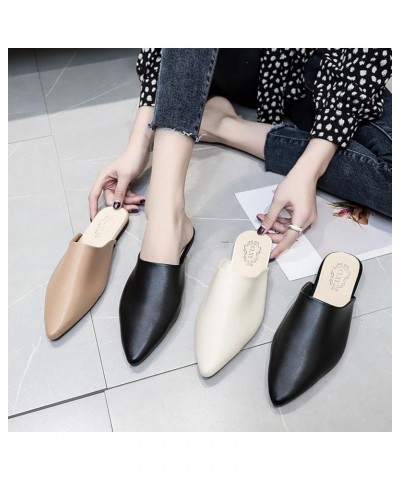 Slippers Women Closed Pointed Toe Flat Heel Slides Slippers Faux Leather Mules Shoes Creamy White 39 39 White $12.93 Slippers