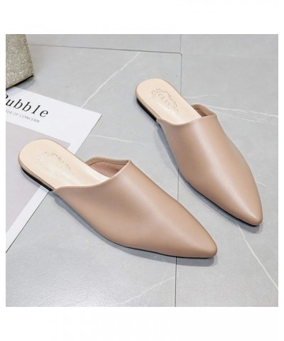 Slippers Women Closed Pointed Toe Flat Heel Slides Slippers Faux Leather Mules Shoes Creamy White 39 39 White $12.93 Slippers