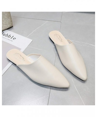 Slippers Women Closed Pointed Toe Flat Heel Slides Slippers Faux Leather Mules Shoes Creamy White 39 39 White $12.93 Slippers