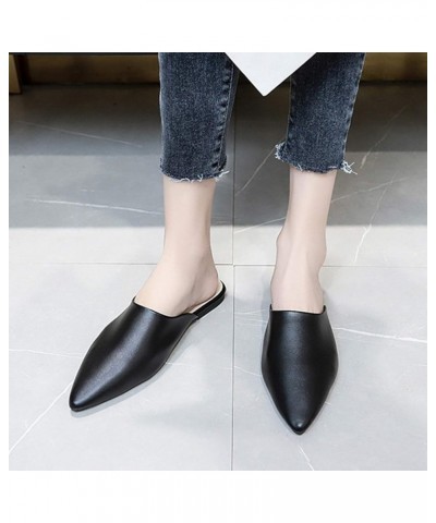 Slippers Women Closed Pointed Toe Flat Heel Slides Slippers Faux Leather Mules Shoes Creamy White 39 39 White $12.93 Slippers