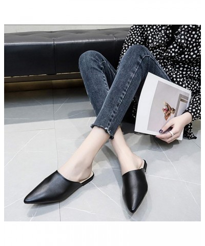 Slippers Women Closed Pointed Toe Flat Heel Slides Slippers Faux Leather Mules Shoes Creamy White 39 39 White $12.93 Slippers