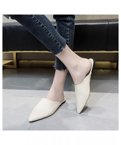 Slippers Women Closed Pointed Toe Flat Heel Slides Slippers Faux Leather Mules Shoes Creamy White 39 39 White $12.93 Slippers