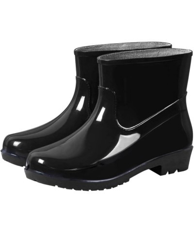 Boots Middle Shoe Buckle Women Low-Heeled Rain Toe Round women's boots Men's Rubber Boots A-black $14.72 Outdoor Shoes