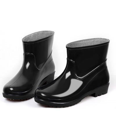 Boots Middle Shoe Buckle Women Low-Heeled Rain Toe Round women's boots Men's Rubber Boots A-black $14.72 Outdoor Shoes