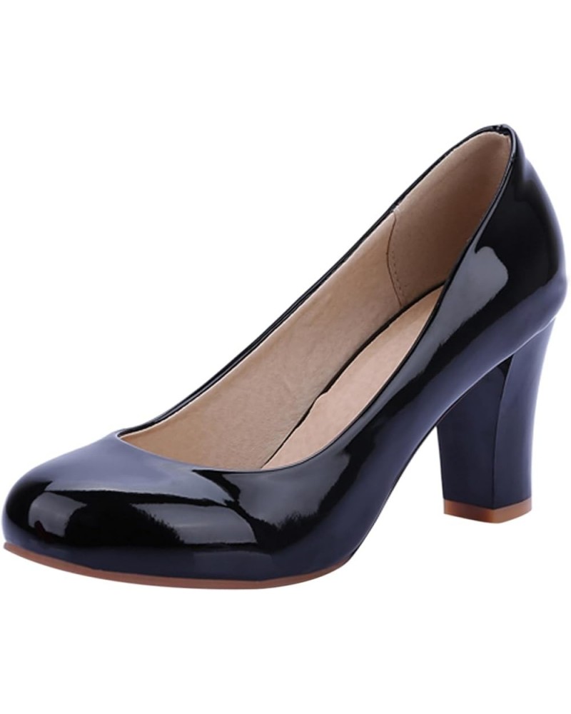 Footwear Womens Round Toe Office Formal Block Heel Court Shoes Black 1 $22.41 Pumps