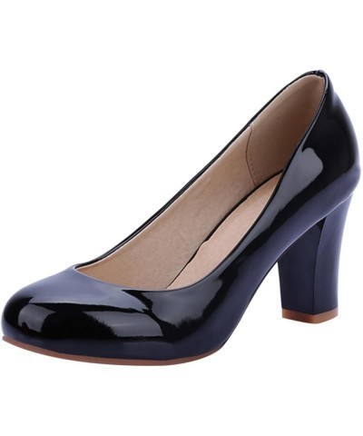 Footwear Womens Round Toe Office Formal Block Heel Court Shoes Black 1 $22.41 Pumps