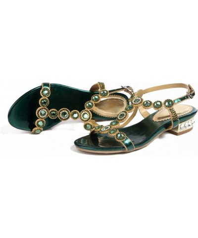 Women Rhinestone Sandals T-Strap Square Heel Low-Heeled Sandals Party Shoes Back Buckle Shoes 12 Gold $48.22 Sandals