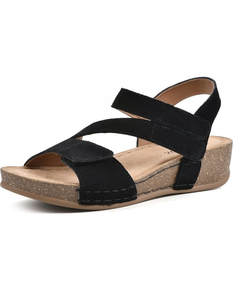 Women's Fern Wedge Sandal Black/Suede $21.16 Sandals