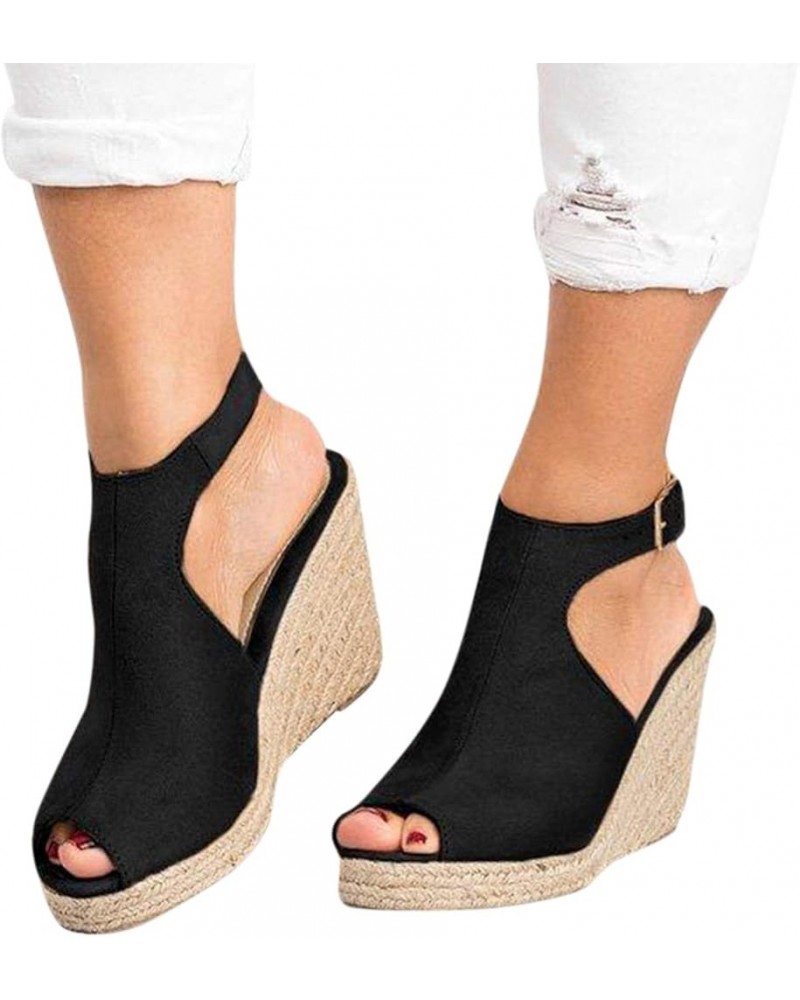 Wedges for Women Dressy Summer Comfortable Espadrilles Closed Toe Elastic Platform Wedges Sandals Casual Shoes W1-black $21.0...