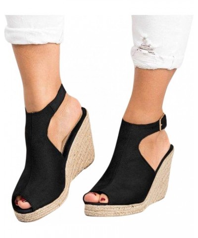 Wedges for Women Dressy Summer Comfortable Espadrilles Closed Toe Elastic Platform Wedges Sandals Casual Shoes W1-black $21.0...