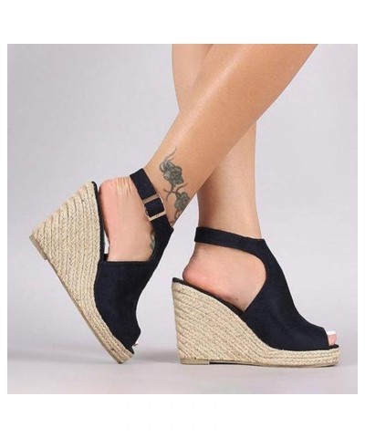 Wedges for Women Dressy Summer Comfortable Espadrilles Closed Toe Elastic Platform Wedges Sandals Casual Shoes W1-black $21.0...