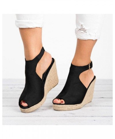 Wedges for Women Dressy Summer Comfortable Espadrilles Closed Toe Elastic Platform Wedges Sandals Casual Shoes W1-black $21.0...