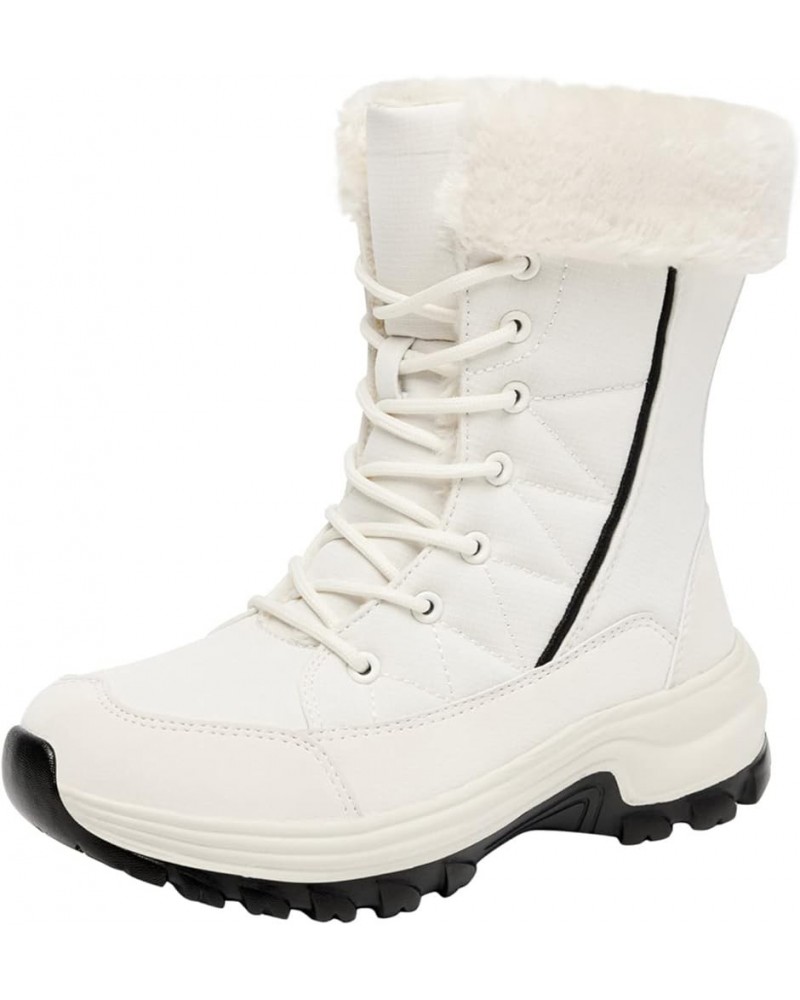 Winter Boots for Women Waterproof Anti Slip Ankle Booties Warm Short Womans Snow Boots with Fur Lined Shoes Bb4-white $16.66 ...