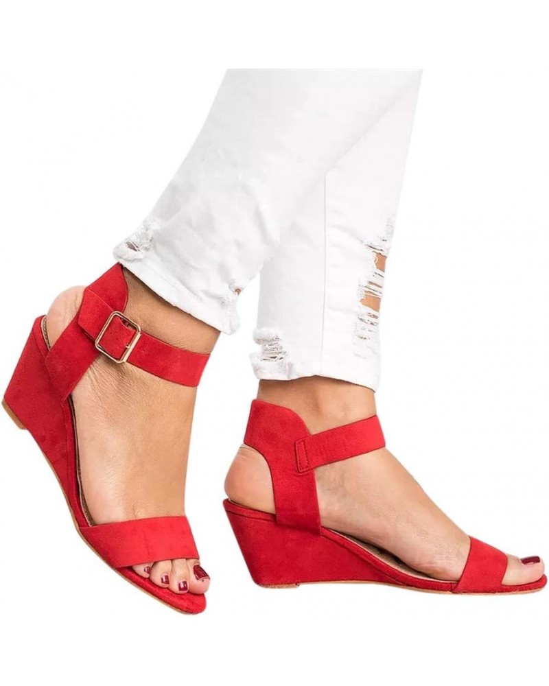 Black Sandals Women, Womens Sandals Dressy Open Toe Low Wedge Sandals Dressy Sandals with Ankle Strap Red $16.19 Outdoor Shoes